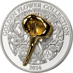 Stříbrná mince Golden Flower - Kala 1 oz proof, pozlacená 2024