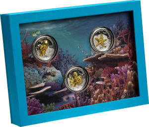 Sada stříbrných pozlacených mincí Golden Sea Animals 3 x 1 oz