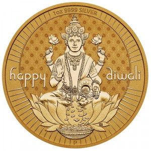 Stříbrná pozlacená medaile Diwali 1 oz 2024